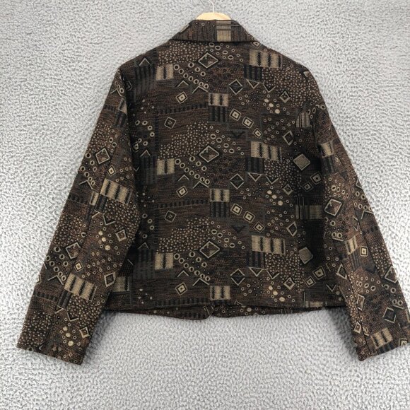 Chicos Jacket Womens 2 US 12 Brown Geometric Pattern Button Up Collared Career - Picture 3 of 10